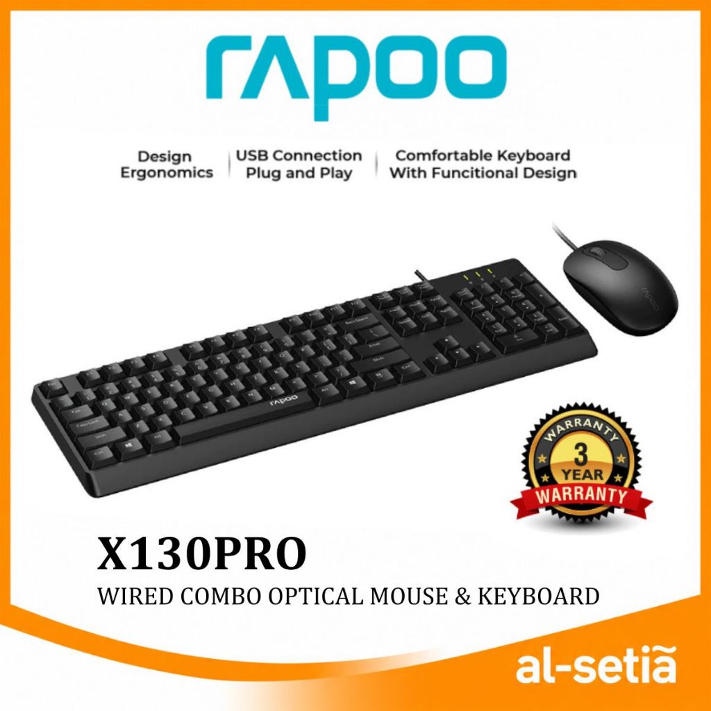RAPOO X130PRO USB WIRED COMBO OPTICAL KEYBOARD + เมาส์พร้อม 104KEYS / 1600DPI / MOUSE 3 ปุ่ม / OPTIC
