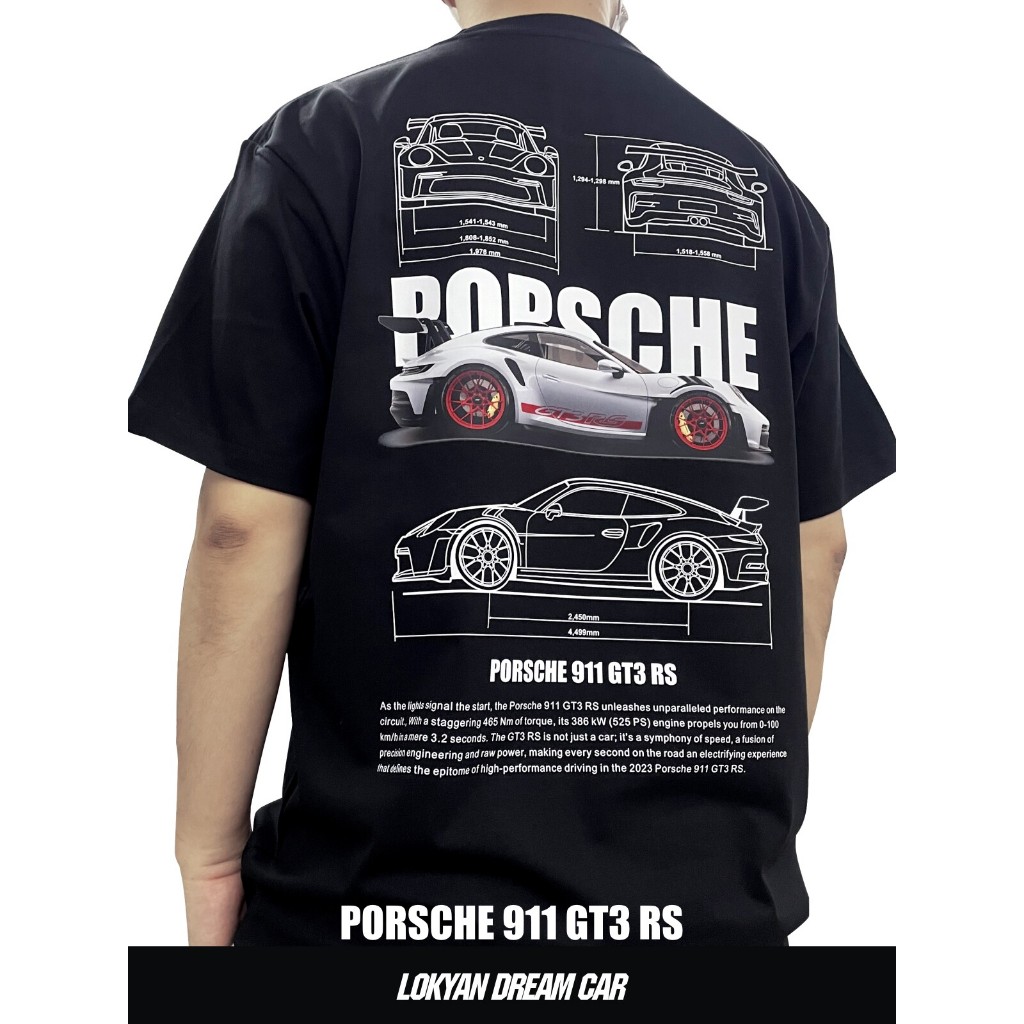 Classic Porsche 993 GT3 RS Car Print ️ เสื้อยืดผ้าฝ้าย 100% Baju Peminat Kereta Sport Unisex Tee Ber