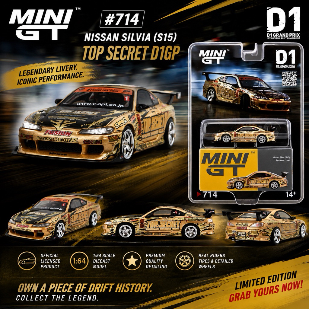 (BLISTER) MINI GT 1/64 714 NISSAN SILVIA (S15) TOP SECRET D1GP