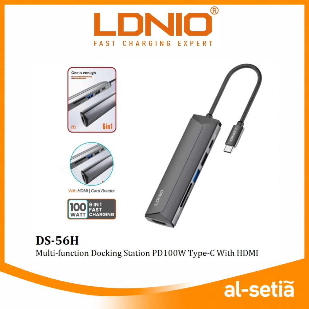 LDNIO DS-56H 6IN1 MULTI-FUNCTION USB-C PD3.0 2.0 พร้อม HDMI 4KHD ข้อมูล TRANSMISSION 5GBPS SD/TF POR