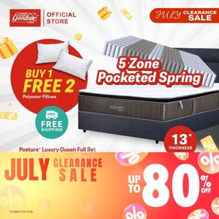 (Full Set) Goodnite Posture Luxury 13inch Back Support 5 Zone Pocket Spring Mattress+EC104 Bed Frame
