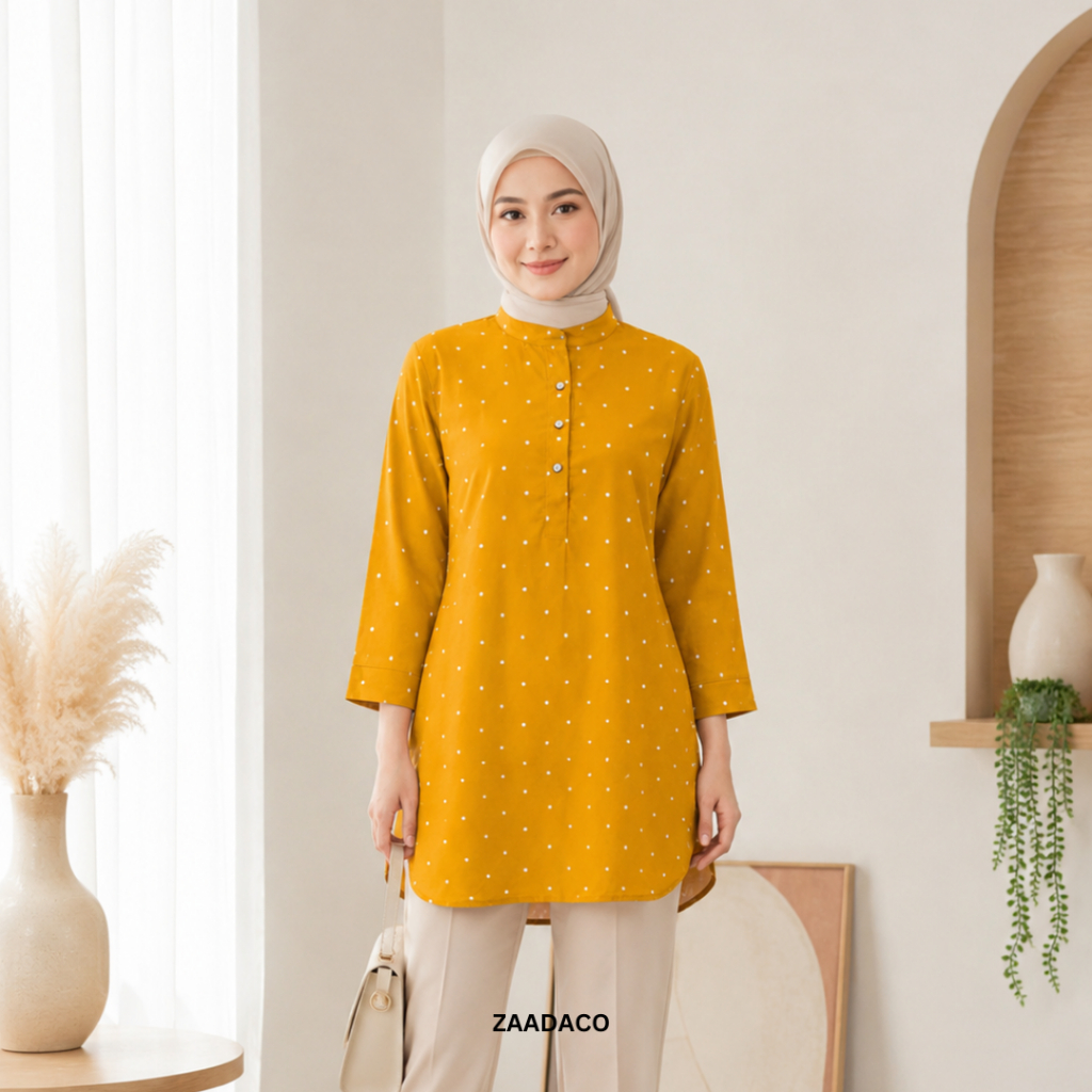 ZAADACO: POLKA DOTS LONG TOP U3768 I TOP BLOUSE LONG SLEEVE I COMFORTABLE MATERIAL I WOMEN DAILY WEA