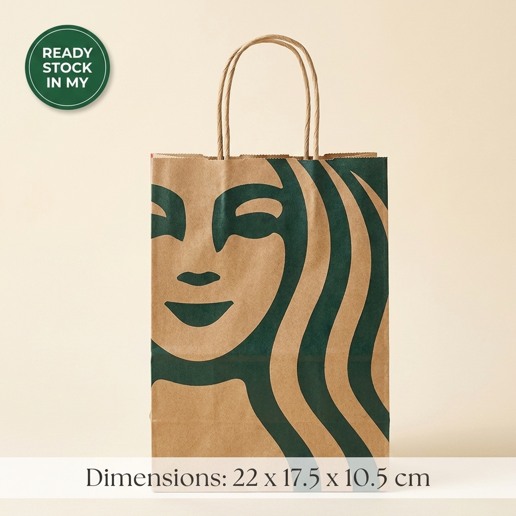 Starbucks-Inspired Craft Paper Bag Green Siren Totebag ถุงบรรจุภัณฑ์ Shopping Carrier Bag 22x17.5cm