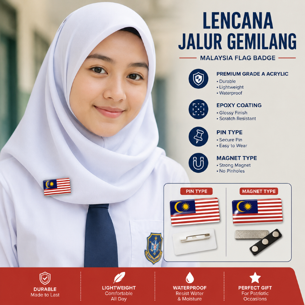 Lencana Jalur Gemang Pin Kerongsang Bendera เข็มกลัดแม่เหล็กคลิป Merdeka Badge