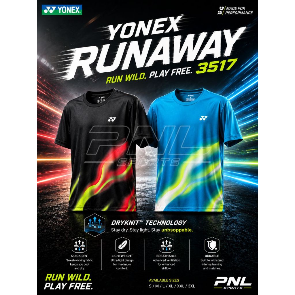 เสื้อ Yonex Runaway 3517 / เสื้อแบดมินตัน / เสื้อยืดฝึกซ้อม Yonex Runaway Series 3517 / Baju Yonex