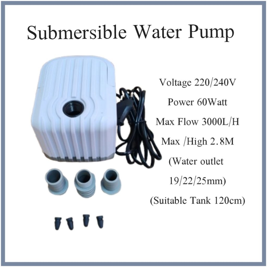 ปั๊มน้ําใต้น้ําตู้ปลา 220/240V 60W 3000L/H 2.8M เหมาะสําหรับถัง 120 ซม.