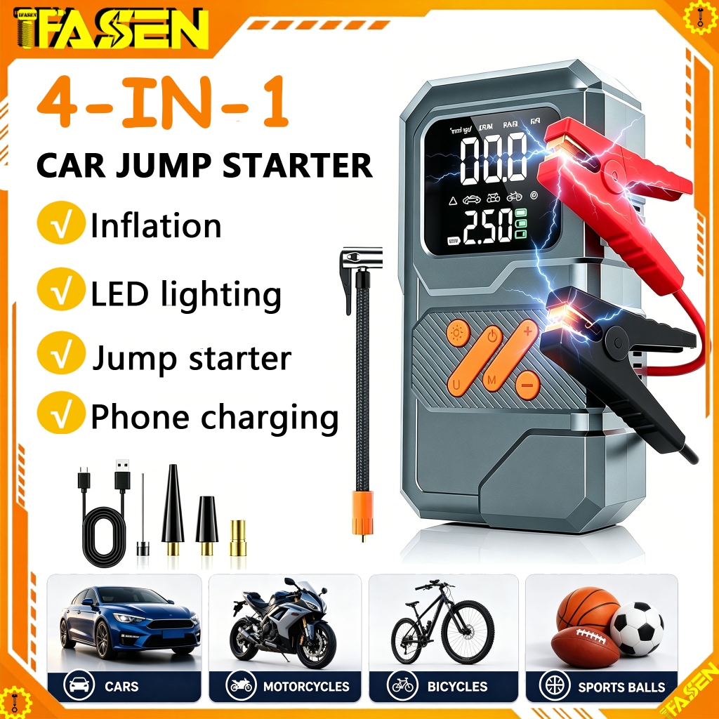 12V รถจัมเปอร์ Starter Powerbank มัลติฟังก์ชั่รถจัมเปอร์ 6000MAH Power Bank จัมเปอร์ Kereta พร้อมปั๊