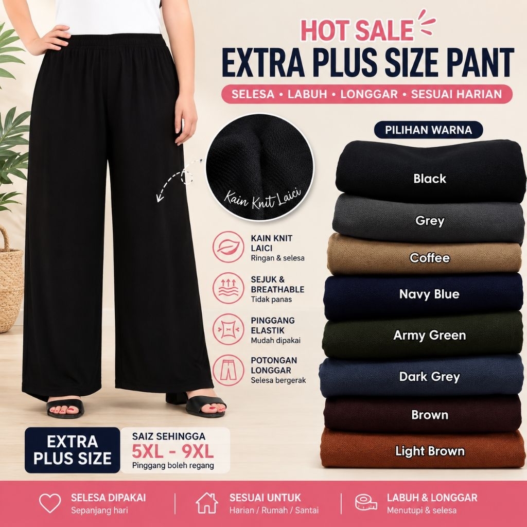 PLUS SIZE T90 5XL วาฟเฟิล Cotton Laici ผู้หญิงกางเกงขายาว Seluar Perempuan[Fit UP ถึง 120 กก.]