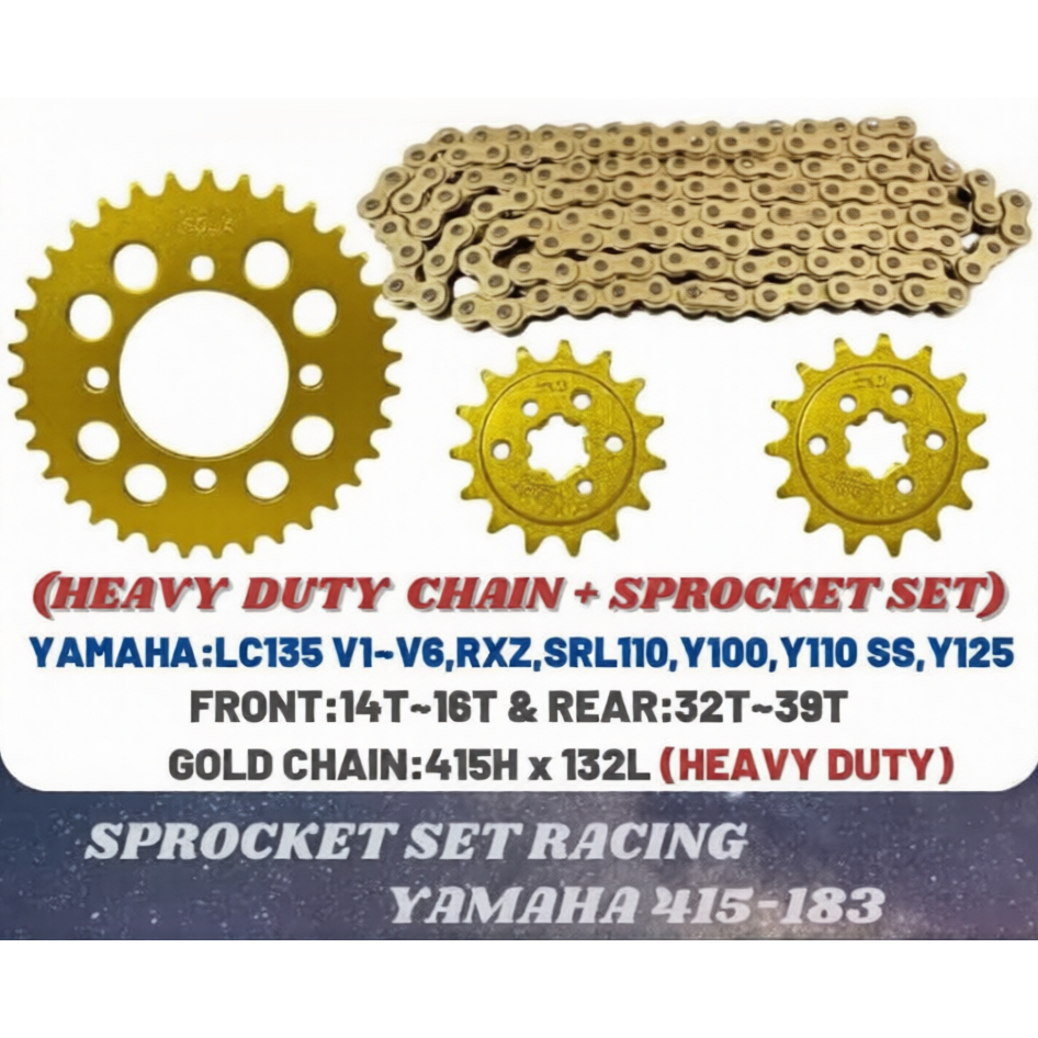 YAMAHA Y125Z / RXZ / LC135 / Y15( 4 หลุม ) LAGENDA 110z/ZR / Y100 / Y110 SPROCKET FULL SET 415-132L 