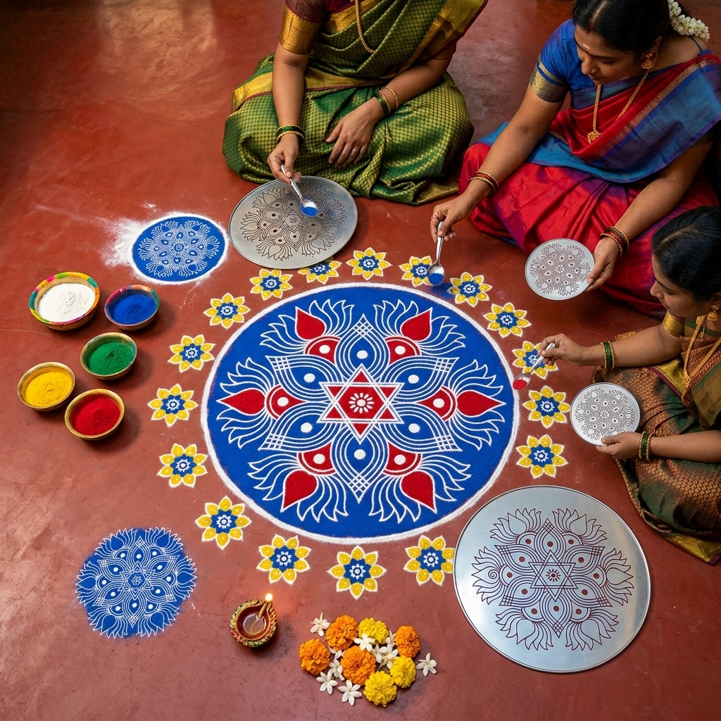 Rangoli Kolam Stencil Kolam Thattu ตกแต่ง Deepavali ขนาด 8 นิ้ว