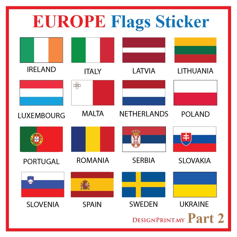 EUROPE Flag Sticker Ireland Italy Latvia Litunia Luxmbourg Mata เนเธอร์แลนด์โปแลนด์ โปรตุเกส Romania
