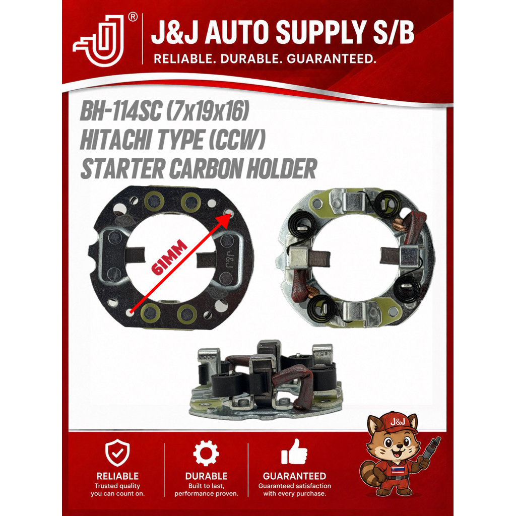 BH-114SC ยี่ห้อ J&J STARTER CARBON HOLDER CCW HITACHI TYPE (7x19x16) สําหรับการใช้งานบน: รถบรรทุก IS