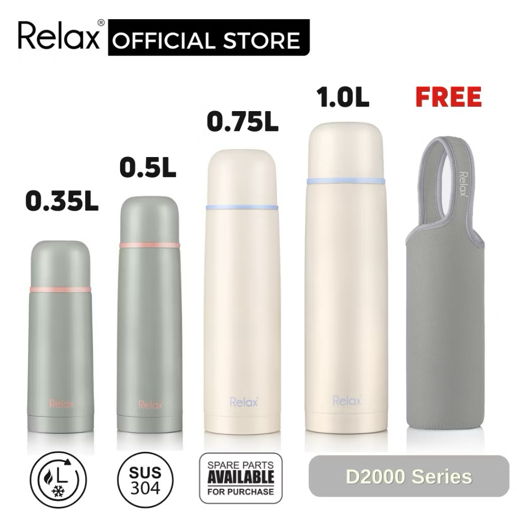 RELAX D2000 SUS304 Botol Termos Air Stainless Steel Classic Thermal Flask 350ml /500ml/ 750ml/ 1000m