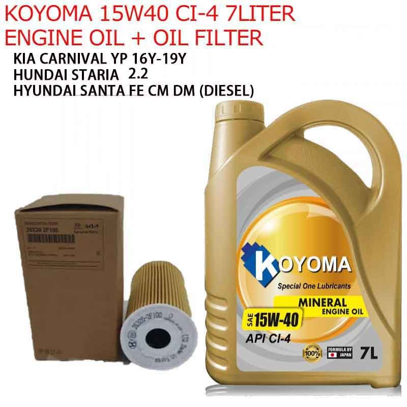 KIA CARNIVAL YP 16y-19y, HYUNDAI STARIA 2.2 , SANTA FE CM DM กรองน้ํามัน+ KOYOMA 15W40 CI-4 7LITER M