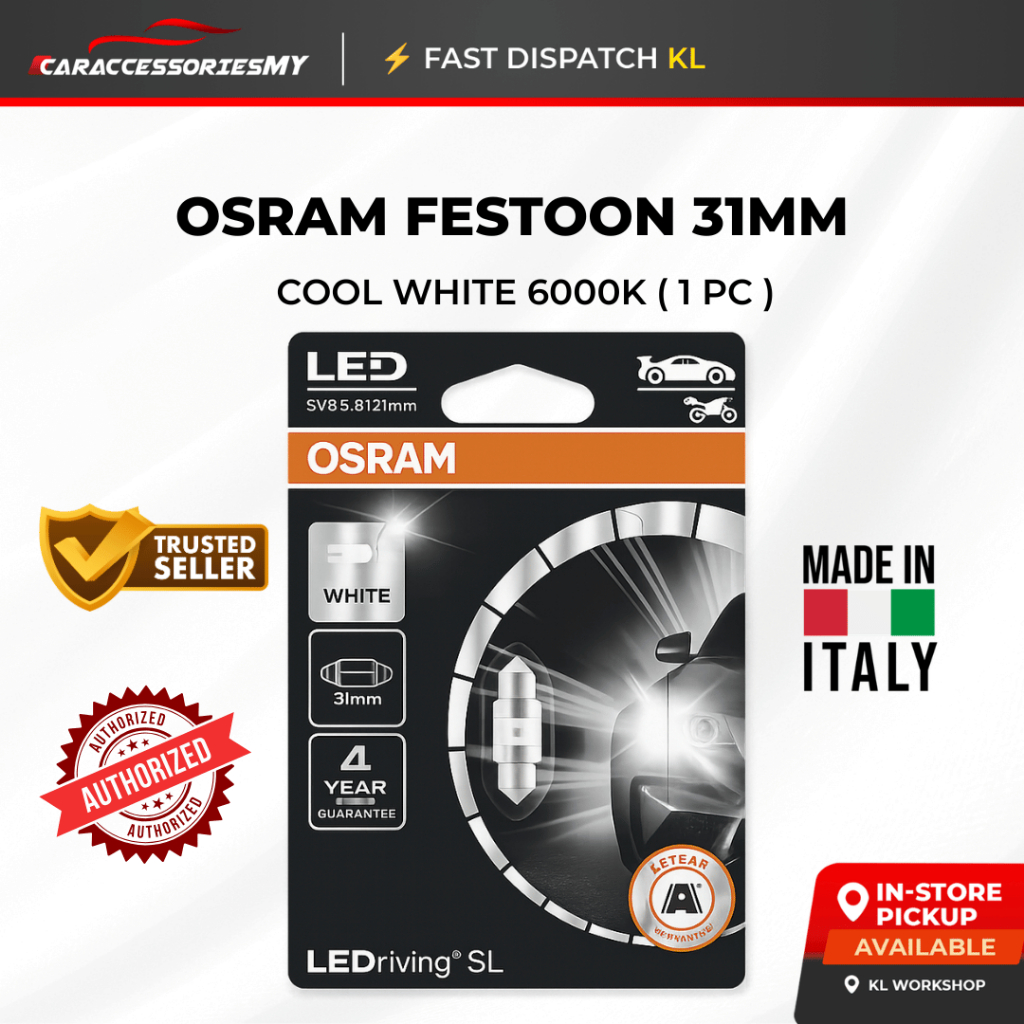 ออสแรม Festoon LEDriving SL White 6000K (SV8.5-8) หลอดไฟ LED สำหรับภายในรถยนต์