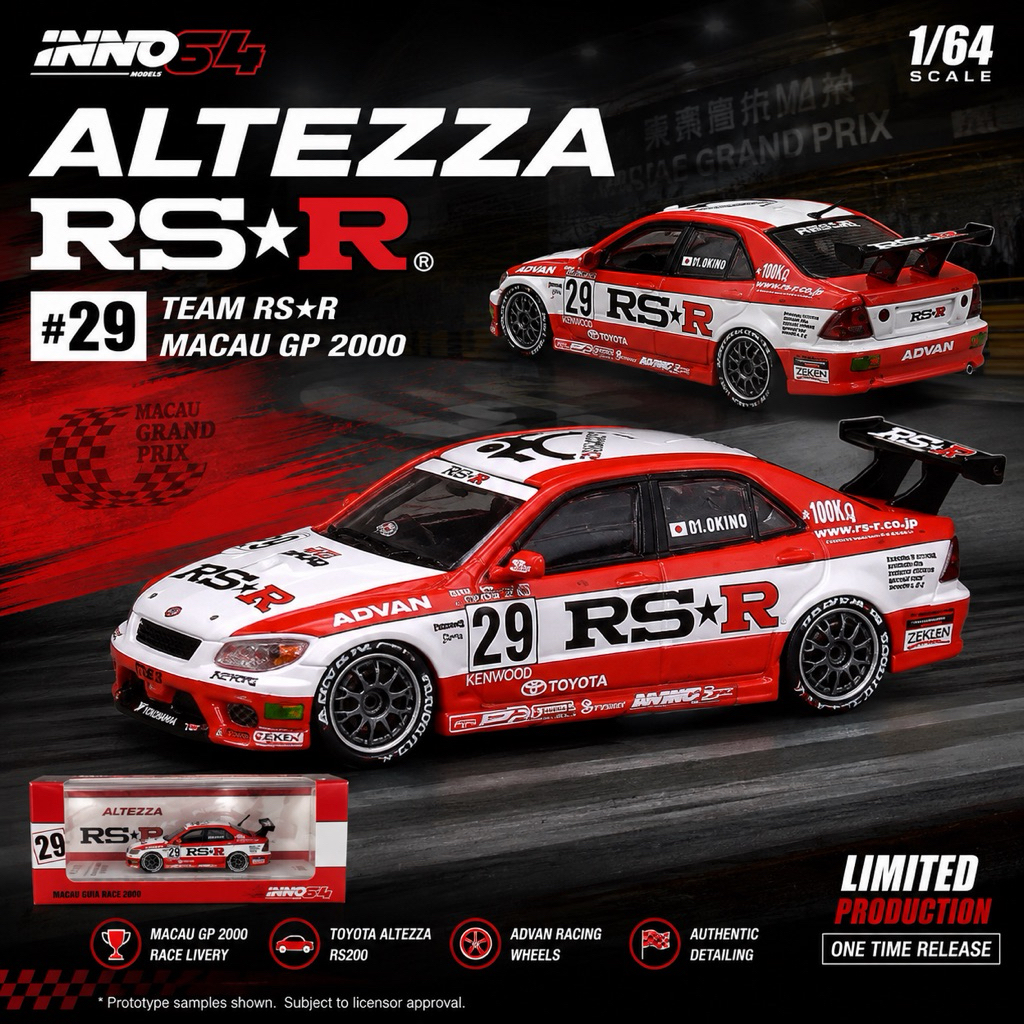 INNO MODELS INNO64 1/64 TOYOTA ALTEZZA #29 "TEAM RS*R" MACAU GP 2000