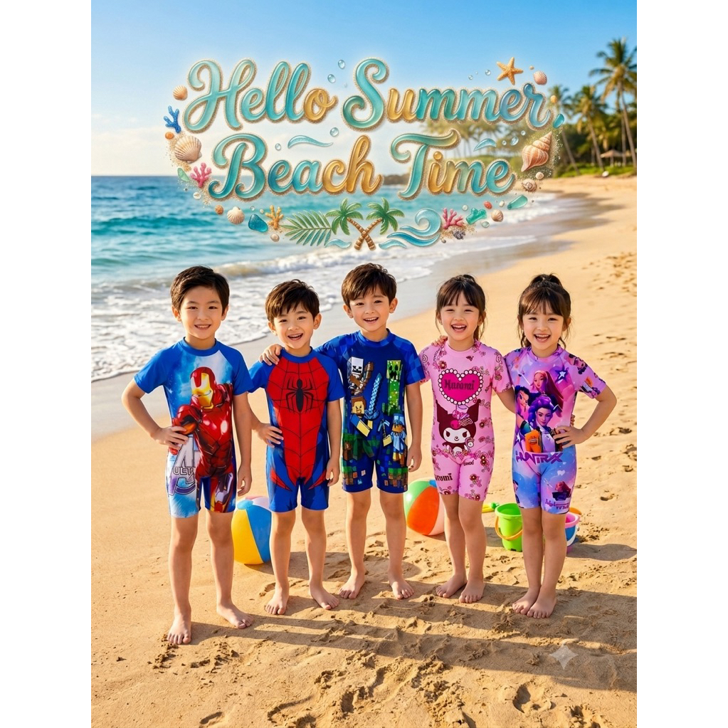 3Y-9Y เด็กผู้หญิง เด็กผู้ชาย ชุดว่ายน้ํา One Piece Jumpsuit Summer Beach Swim Wear