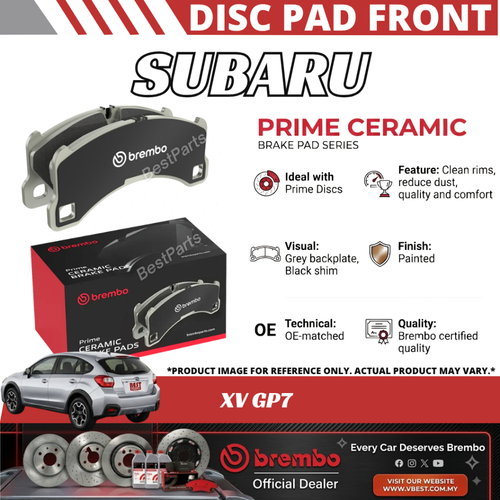 ผ้าเบรคหน้า Brembo Prime Ceramic Subaru XV GP7 / Forester SJ5 2.0i Depan (QR Verify)