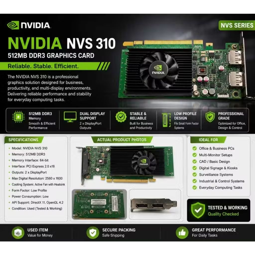 กราฟิกการ์ด NVIDIA NVS 310 512MB DDR3 Low Profile – Dual DisplayPort ใช้และทดสอบ