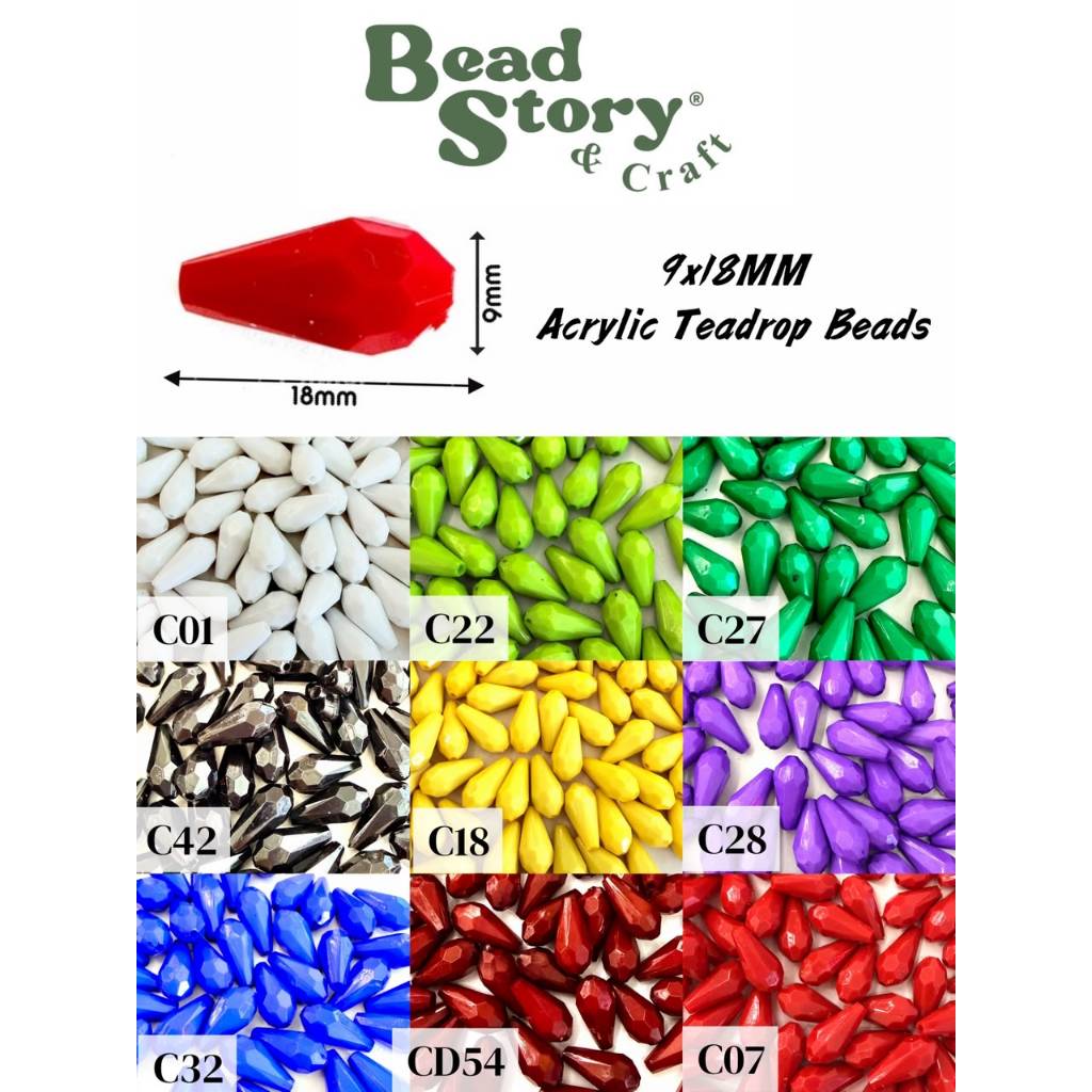 9X18MM ACRYLIC TEADROP 25G