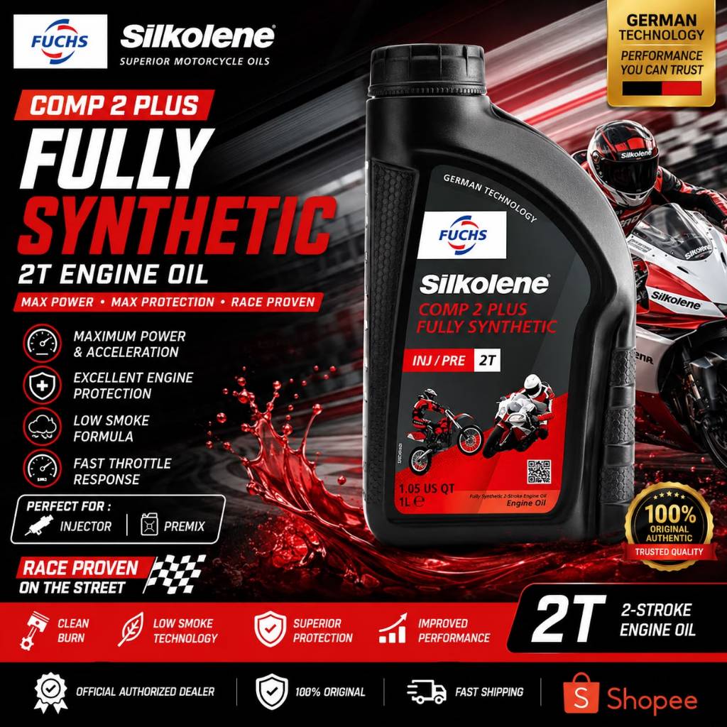 น้ํามัน Silkolene Comp 2 Plus 2T สังเคราะห์แท้ 1L น้ํามันเครื่องรถจักรยานยนต์ Comp 2 Plus