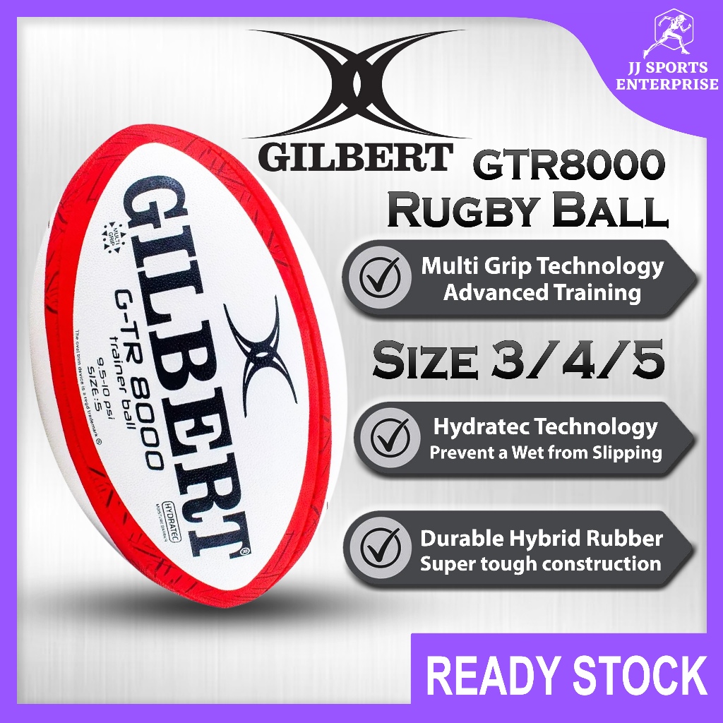 Gilbert Rugby Ball GTR 8000 Gilbert GTR-8000 Rugby Ball Bola Ragbi Latihan GTR8000 สีแดง