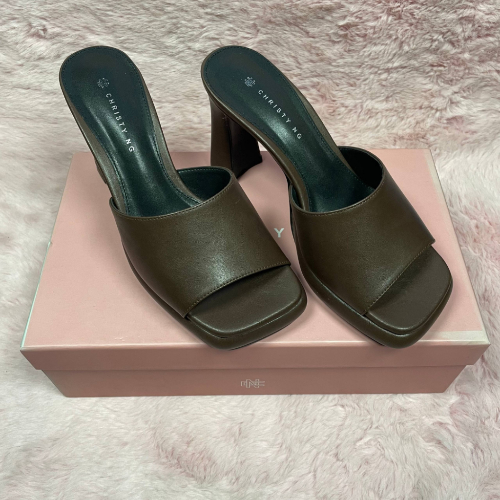 CN Adele Platform Mules Chestnut Brown Black Latte Beige White Mules Heeled Shoes
