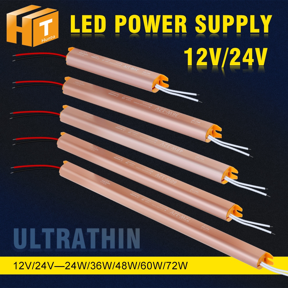 แหล่งจ่ายไฟ LED 12V 24V 24W 36W 48W 60W 72W Ultra Thin Driver Transformer AC110V-220V to DC12V DC24V