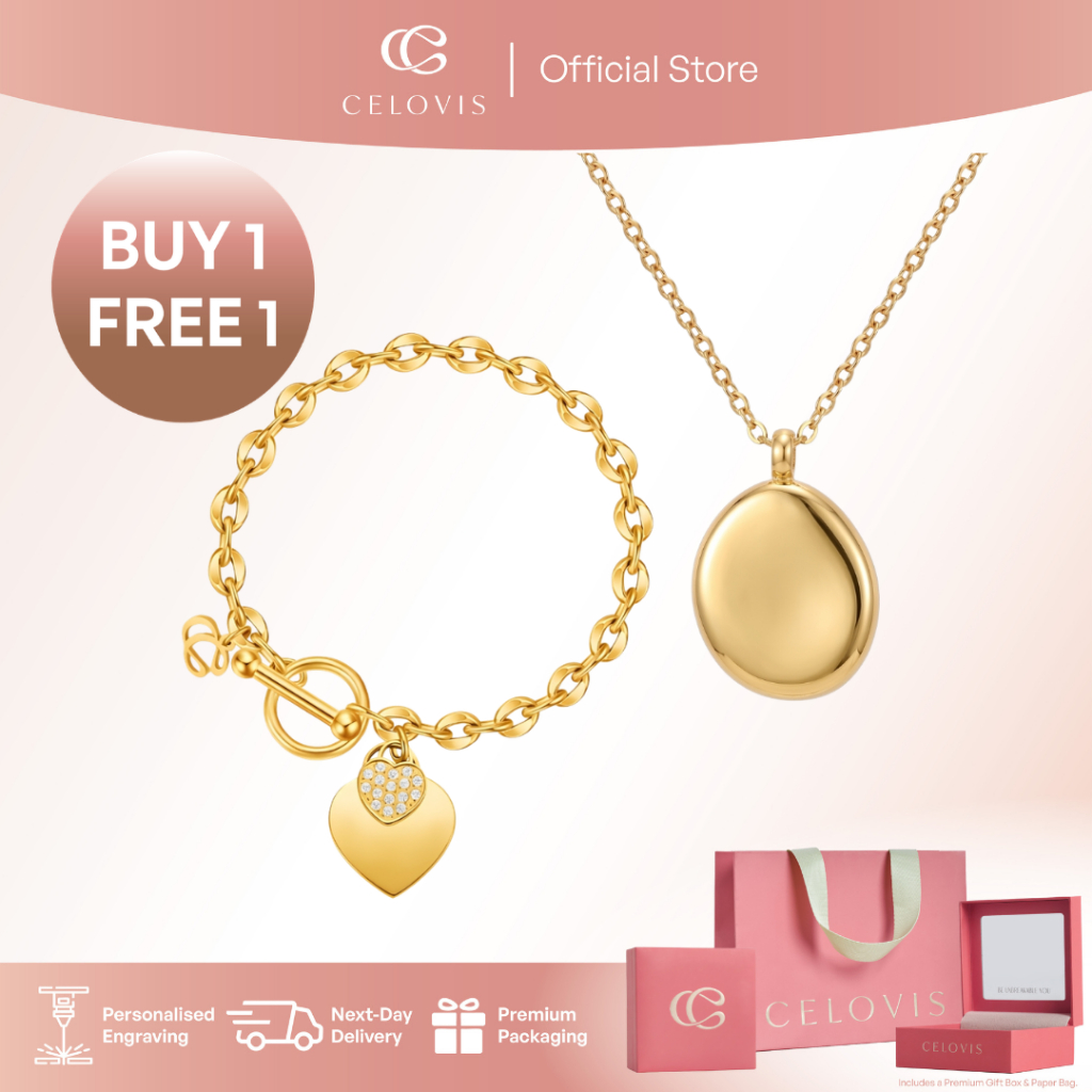 [ ซื้อ 1 ฟรี 1 + RM10 VOUCHER ] สร้อยข้อมือ Celovis La Devotion & สร้อยคอ Whispernote ในชุดทอง 2 ชิ้