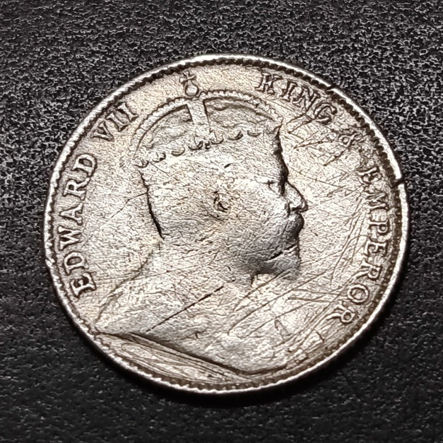 Straits Settlement King Edward VII 5 Cent เหรียญเงิน 1910