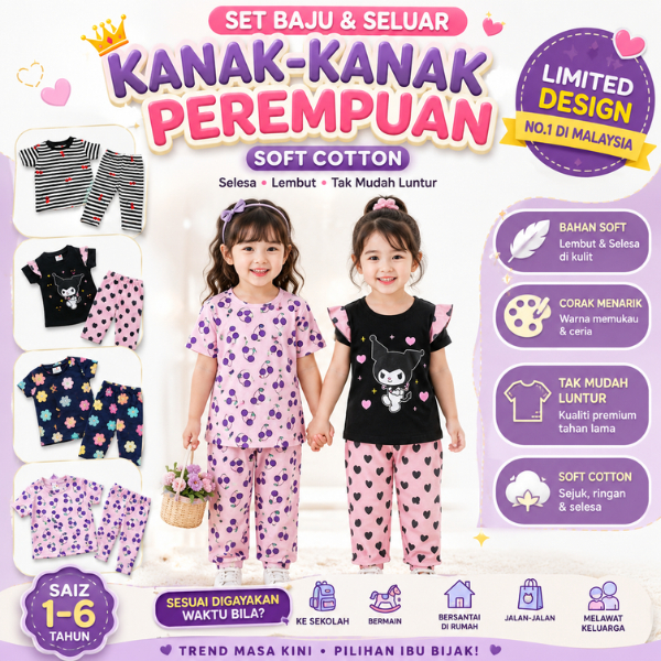 [1Y-6Y] Q&K PYJAMAS GIRL FASHION STYLE SOFT COTTON คุณภาพดีที่สุด