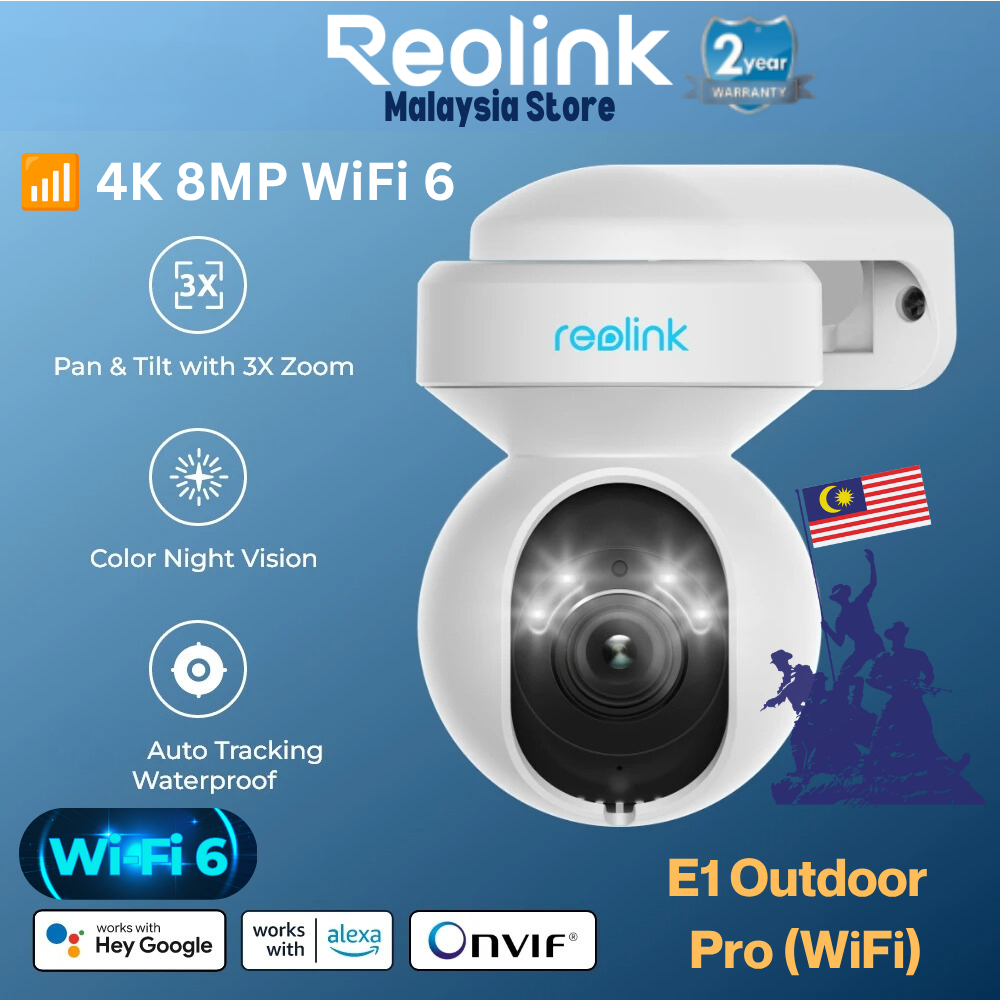 Reolink E1 Outdoor Pro 8MP/4K PTZ WiFi 6 กล้องพร้อมสปอตไลท์สี Night Vision 3x ซูมออปติคัลการติดตามอั