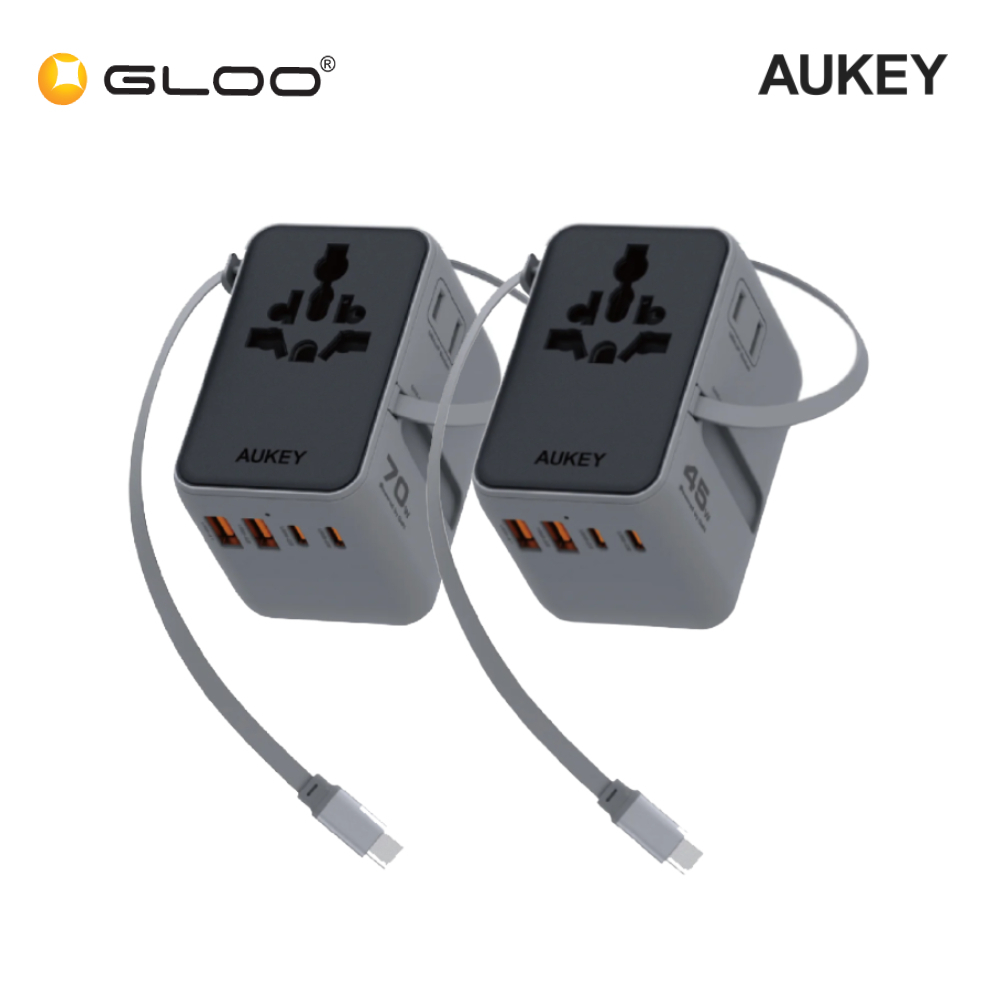 Aukey PA-TA14 70W/ PA-TA13 45W 4-Port GaN Universal Fast Charging Travel Adapter สาย Retractable Typ