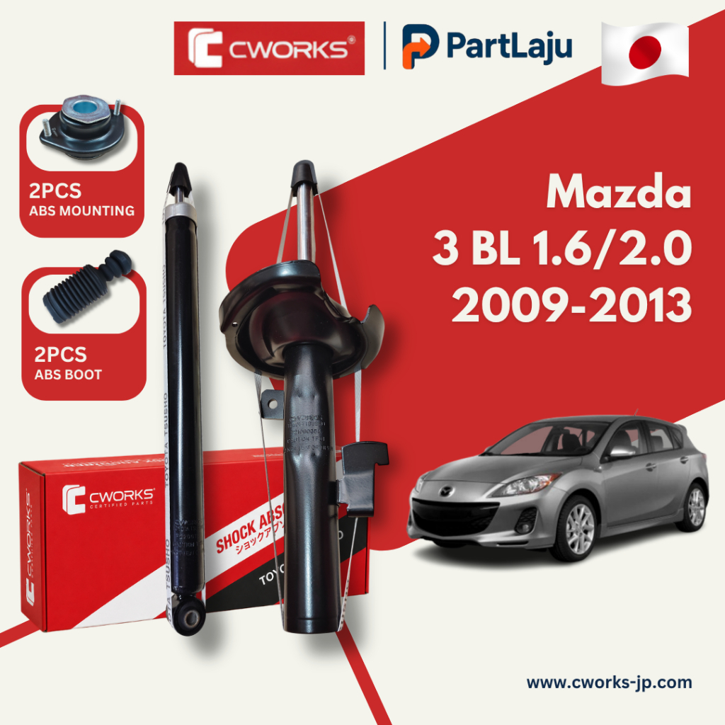 Cworks Japan Mazda 3 BL 1.6 2.0 2009-2013 โช้คอัพหน้าและหลังครบชุดพร้อมฝาครอบติดตั้ง