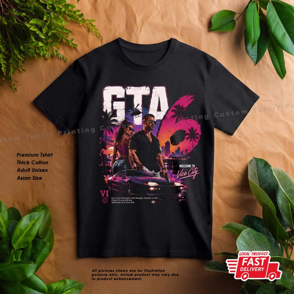 GTA VI 6 เกม เสื้อยืดผ้าฝ้าย
