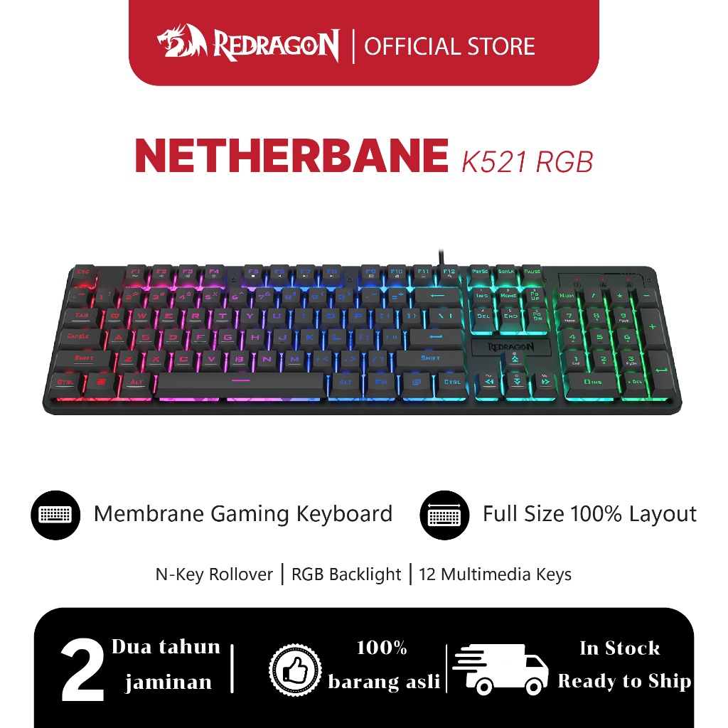 Redragon K521 RGB LED คีย์บอร์ดเกมแบบมีสาย 104 คีย์เมมเบรน RGB คีย์บอร์ด