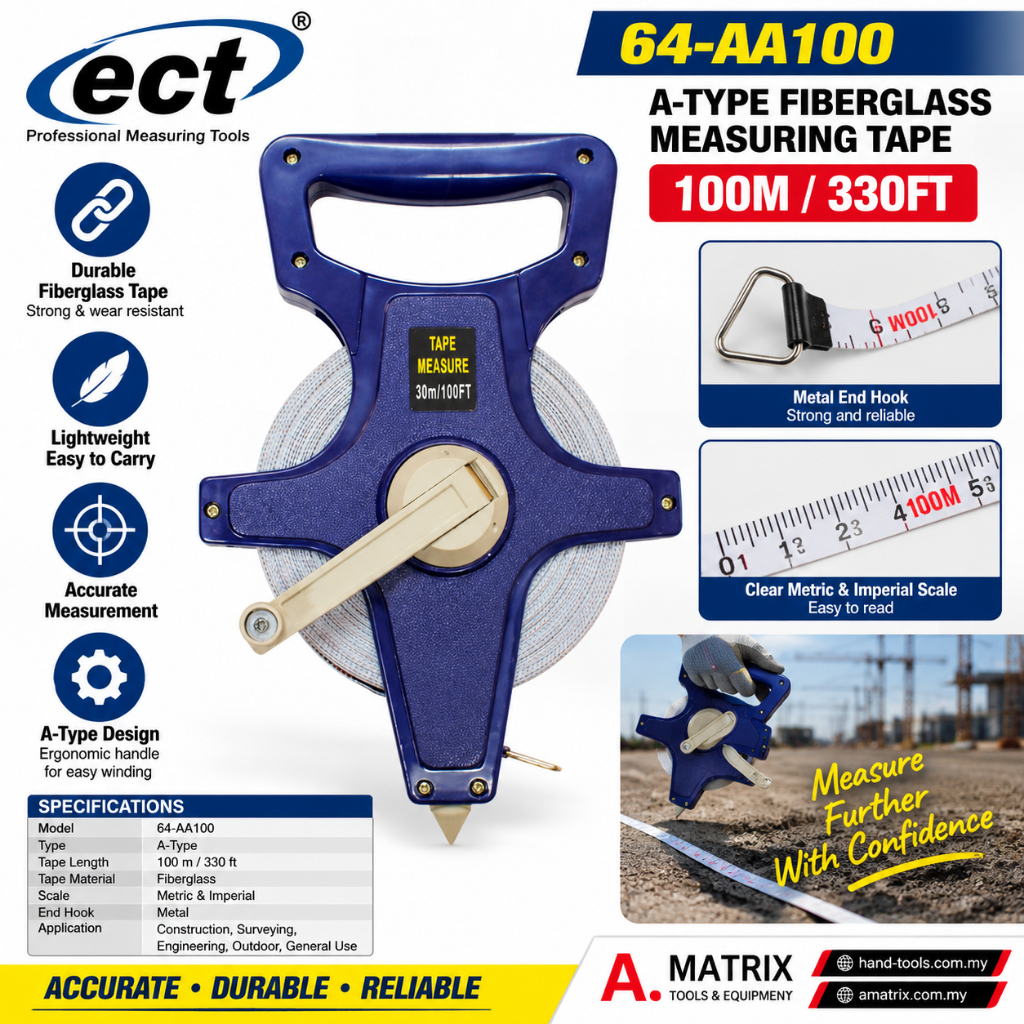 Ect 64-AA100 100M/330FT A-TYPE FIBERGLASS MEASURING TAPE 100M/330FT