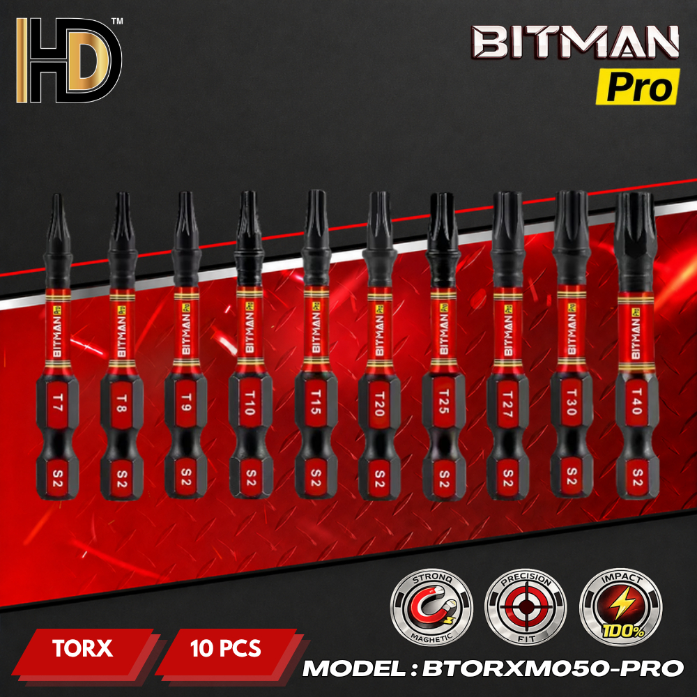 ชุดดอกกระแทก BITMAN TORX / 10 ชิ้น / ชุดดอกกระแทก TorX สําหรับงานหนัก / BTORXM050-PRO