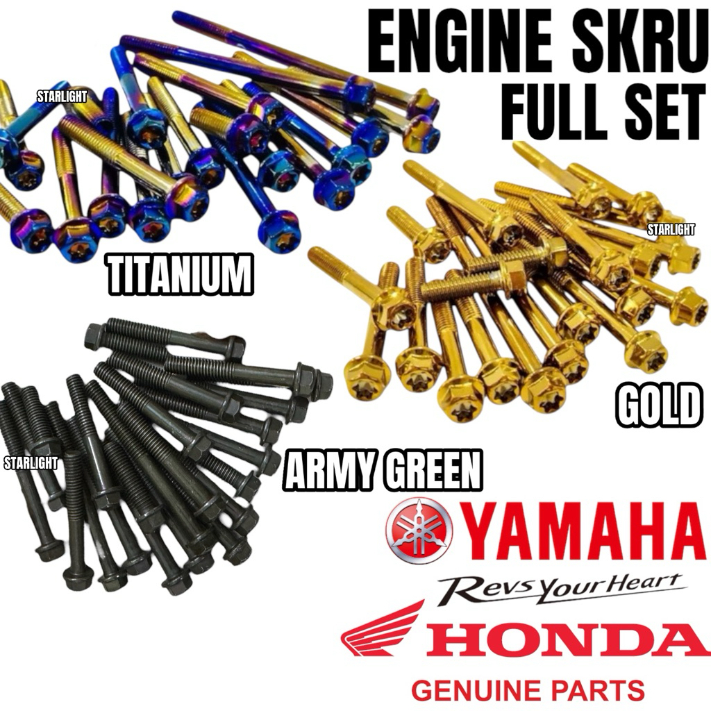 YAMAHA ENJIN SKRU ENGINE SCREW GOLD RAINBOW TITANIUM SET LC135 4S 5S Y15ZR RS150R EX5 DREAM GOLD TIT