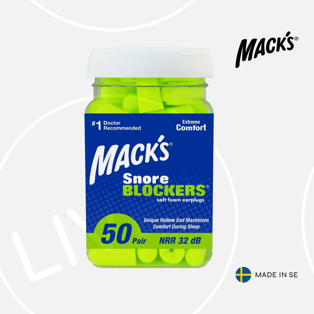 Mack's Snore Blockers Soft Foam Earplugs, 50 Pair | Ear Plugs For Sleeping Penutup Telinga 耳塞防噪音睡眠