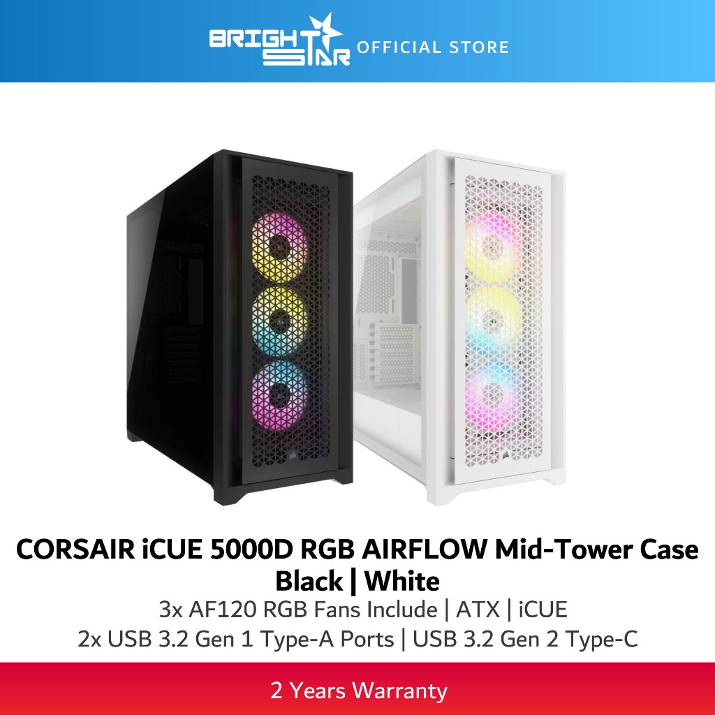 CORSAIR iCUE 5000D RGB AIRFLOW เคสกลางทาวเวอร์ - 3x AF120 RGB