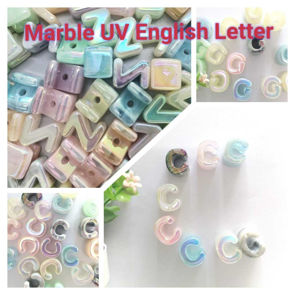 Marble UV ตัวอักษรภาษาอังกฤษตัวอักษรขนาดใหญ่ลูกปัดรูตรงลูกปัดหลวมอุปกรณ์เสริมโซ่โทรศัพท์มือถือ