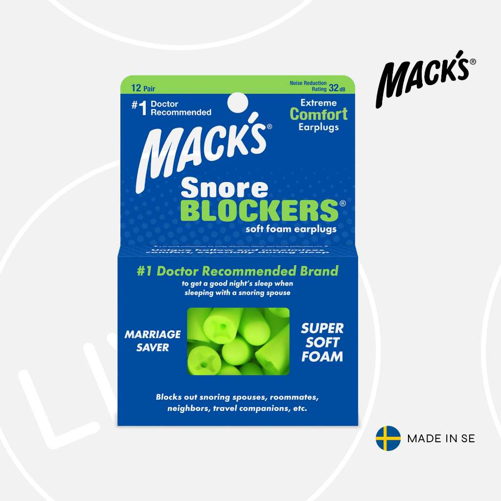 Mack's Snore Blockers Soft Foam Earplugs, 12 Pair | Ear Plugs For Sleeping Penutup Telinga 耳塞防噪音睡眠