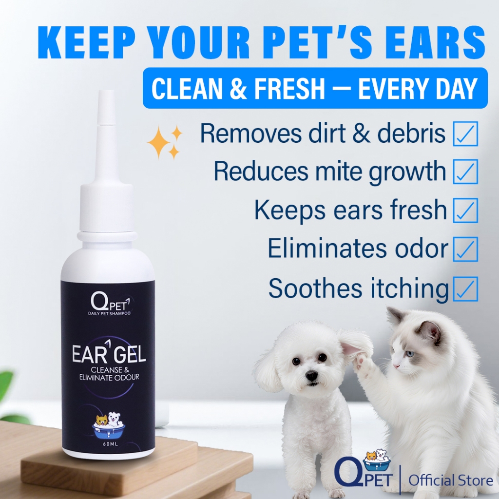Qpet ear gel 60ml ทําความสะอาดและกําจัดกลิ่นสําหรับแมว