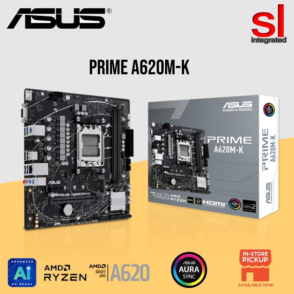 เมนบอร์ด ASUS Prime A620M-K AM5 M-ATX + คอมโบโปรเซสเซอร์ AMD 7000 Series