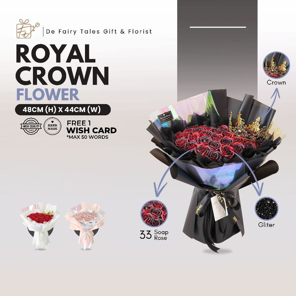 ช่อดอกไม้สบู่ Royal Crown Heart Series 33 Glitter Roses, Princess Edition สําหรับวันเกิด, ข้อเสนอ,วั