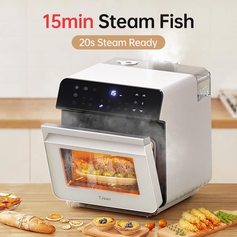 TJean 1550W มัลติฟังก์ชั่นสมาร์ทในครัวเรือน Visual Steam เตาอบ Air Fryer เตาอบเครื่องปิ้งขนมปังนึ่งข