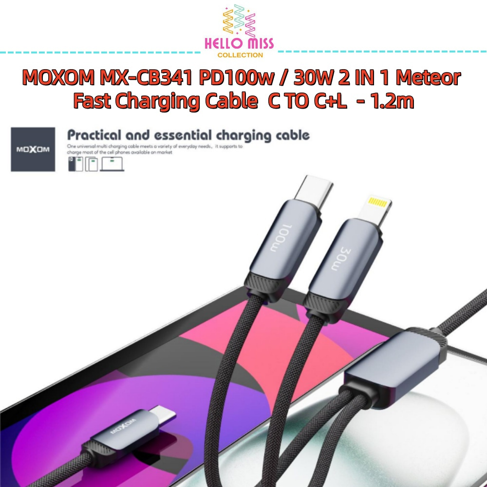 MOXOM MX-CB341 PD100W / 30W 2 IN 1 Meteor Fast สายชาร์จ C TO C+L - 1.2m