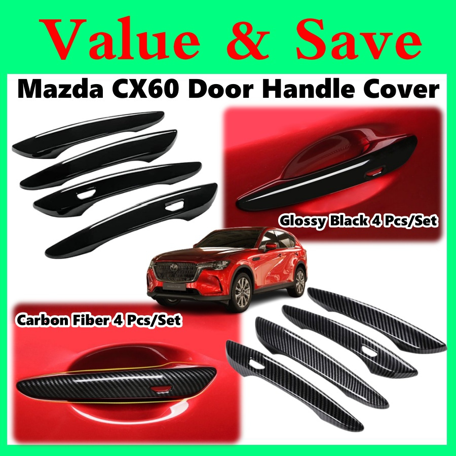 Mazda CX-60 CX-80 ฝาครอบมือจับประตู Trim Garnish คาร์บอนไฟเบอร์เคลือบเงาสีดําอุปกรณ์ตกแต่งรถยนต์ภายน