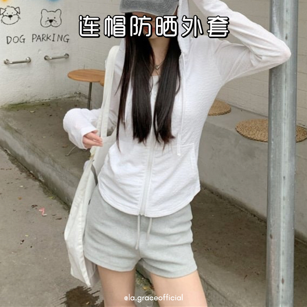 LA.GRACE อย่างเป็นทางการแจ็คเก็ตป้องกันแสงแดดผู้หญิง/แจ็คเก็ตป้องกันรังสียูวี/หญิง士连帽防休闲外套/轻透气外套/夏季防